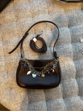 Zara Black Crossbody Bag with Charm Chain